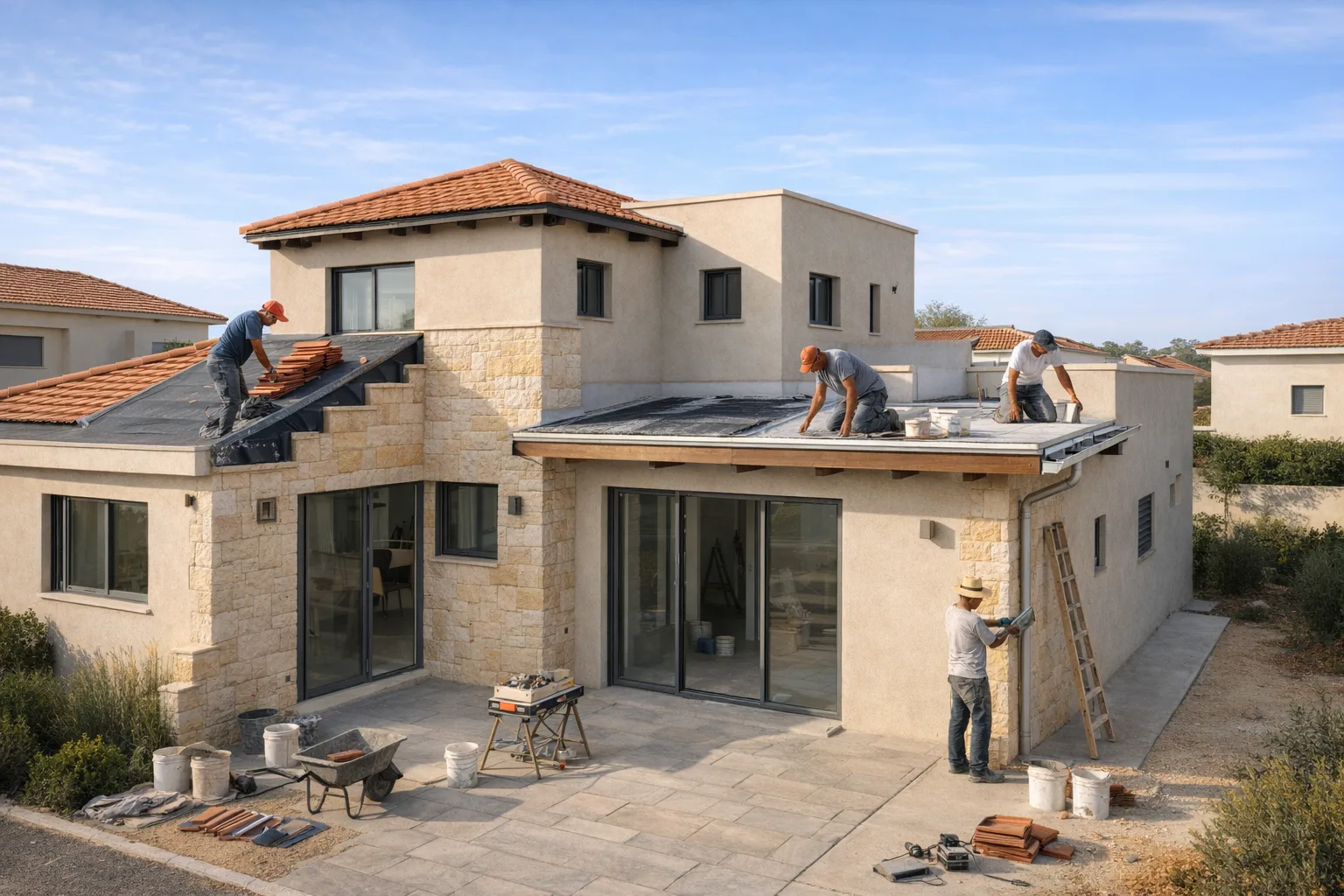 צוות שיפוצים וגגות באתר עבודה בישראל